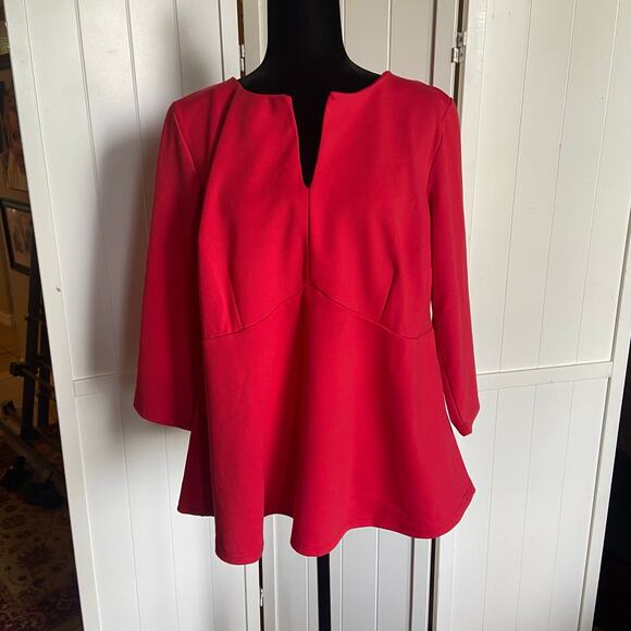 Eloquii Womens Top Size 20 Red Empire Flare Blouse Ponte NEW - Picture 2 of 6